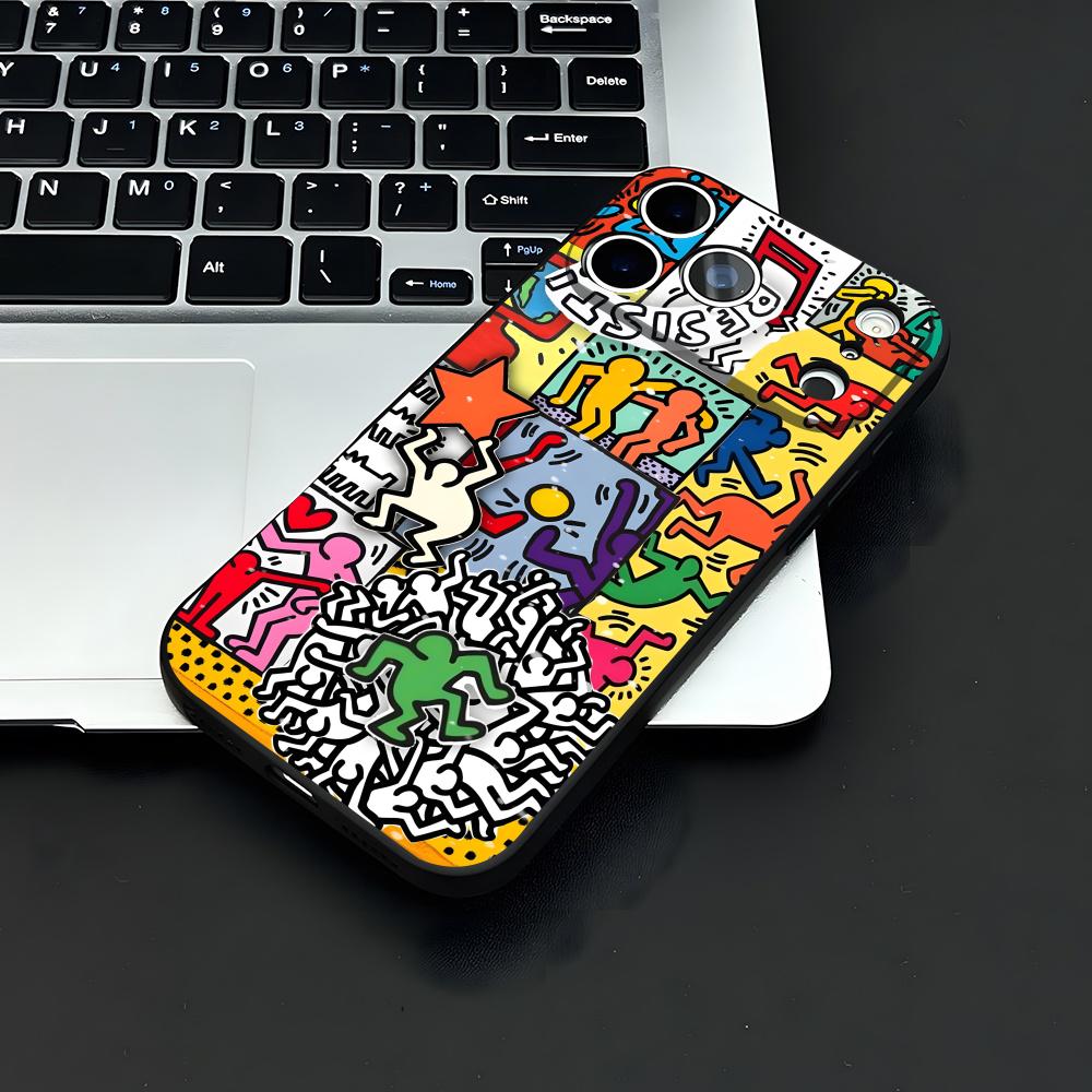 Artist K-H-haring Phone Case For IPhone 17 Air 16 E Pro Max 15 14 13 Mini 12 Pro 11 Max Plus Black Soft Shell
