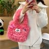 Осенне-зимняя милая уродливая милая плюшевая сумка женская большая емкость студенческая дофаминовая мультяшная милая плюшевая сумка через плечо прилив