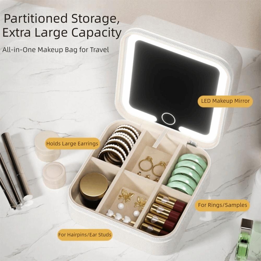 Portable LED Lighted Earrings Case Large-capacity Divided Necklace Tray Travel Organizer