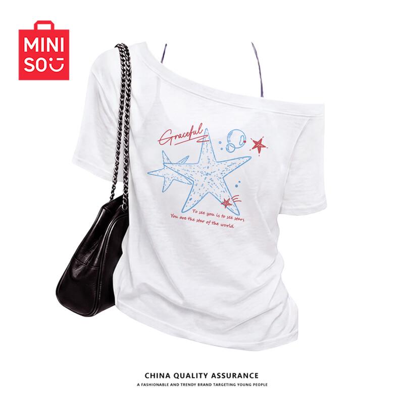 MINISO Женский асимметричный топ с открытыми плечами и короткими рукавами
