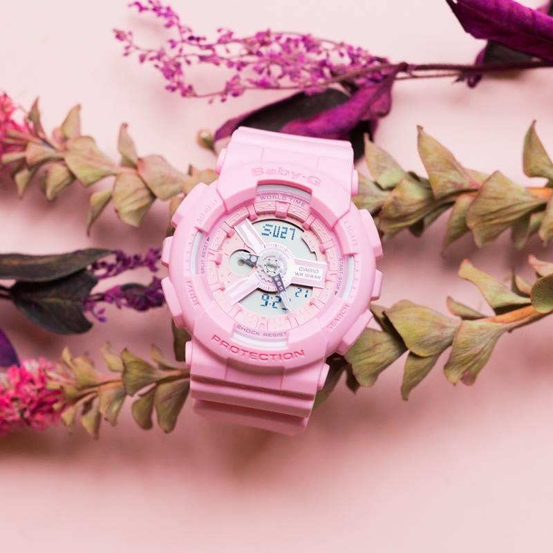 Casio Серия BABY-G Модные Женские Кварцевый Механизм Ремешок из Смолы Японские и Корейские Часы Женские Часы Розовый Циферблат BA-110-4A1D