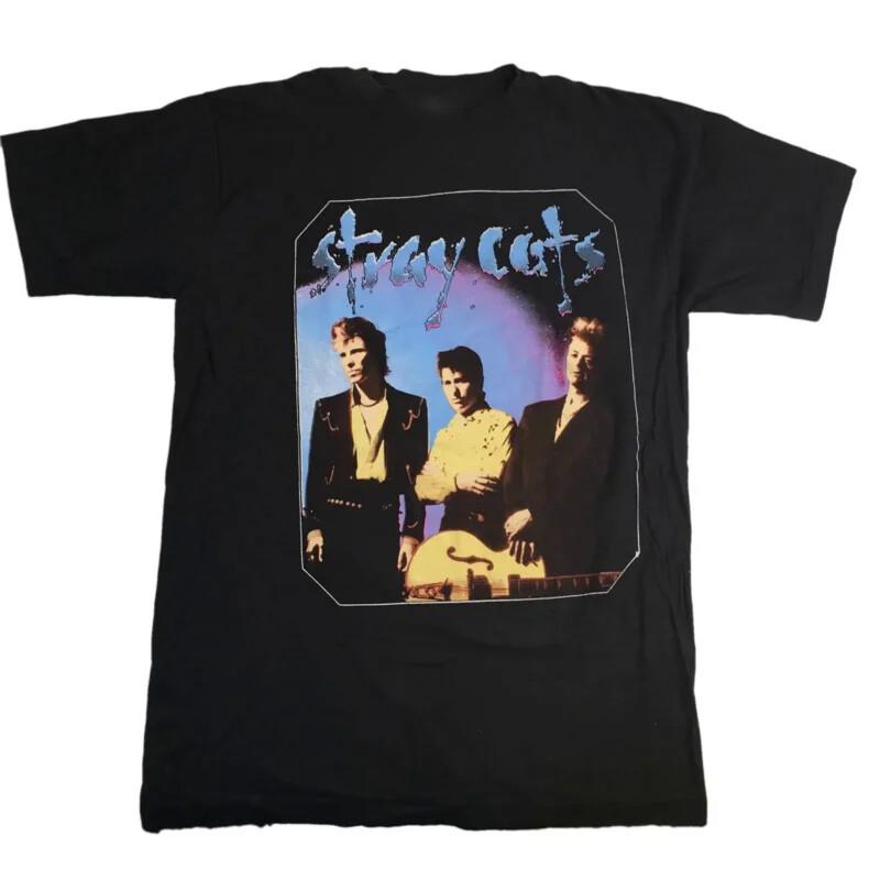 Vtg Members Of Stray Cats Band Cotton Black Full Size Unisex Shirt