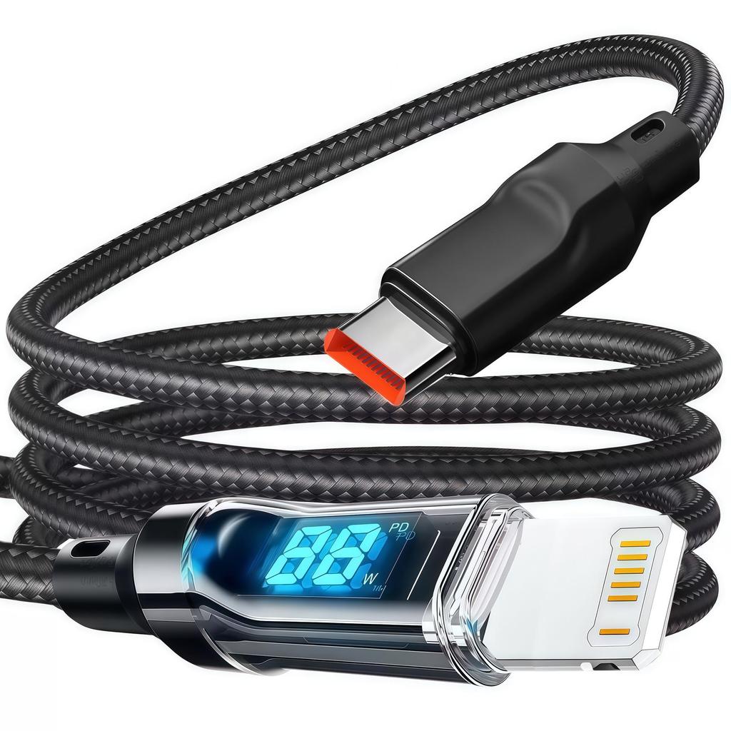 Кабель сверхбыстрой зарядки мощностью 120 Вт с разъемом TypeC, светодиодным экраном, отображением заряда в реальном времени — полная совместимость и поддержка цифрового дисплея.