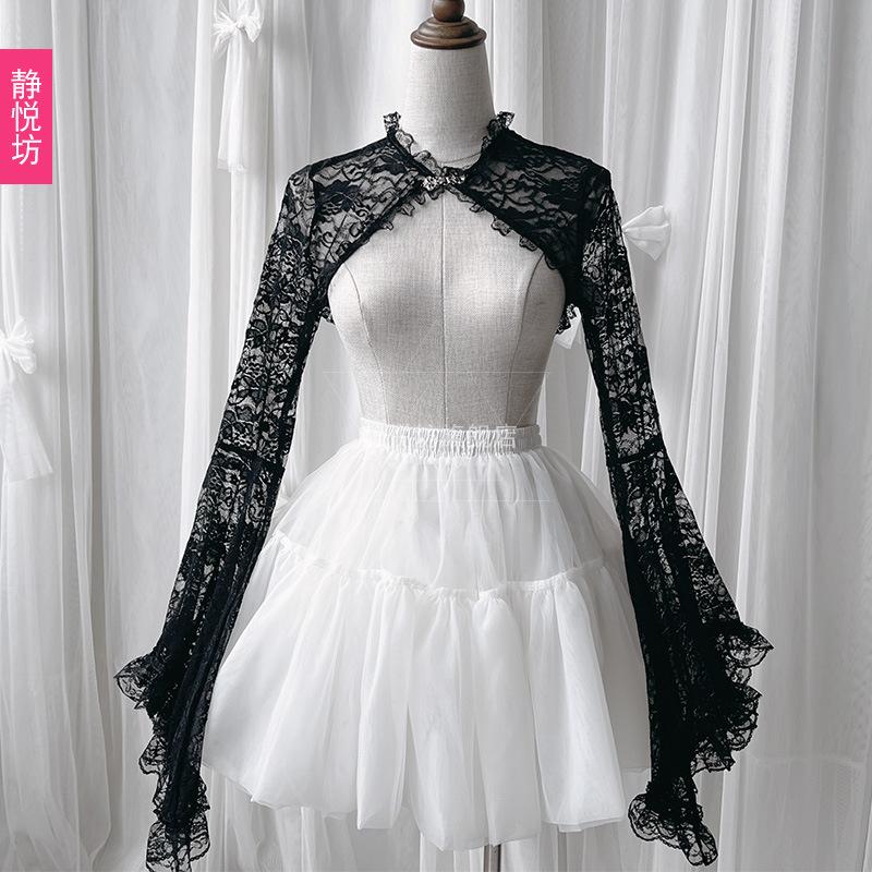 Nightclub sexy lace coat smock cheongsam buckle long sleeves outside with Halloween dark goth style top women