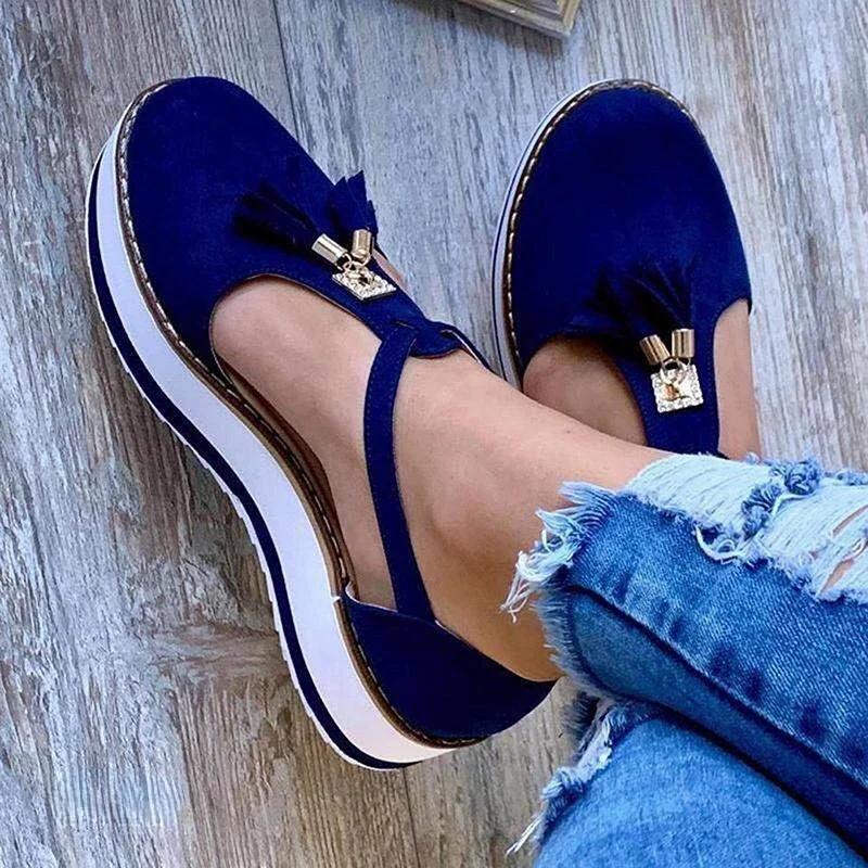 Women's Sandals Summer 2025 Casual Flat Platform Heel Tassel Buckle Strap Female Sandals Platform Vulcanized Shoes for Women New