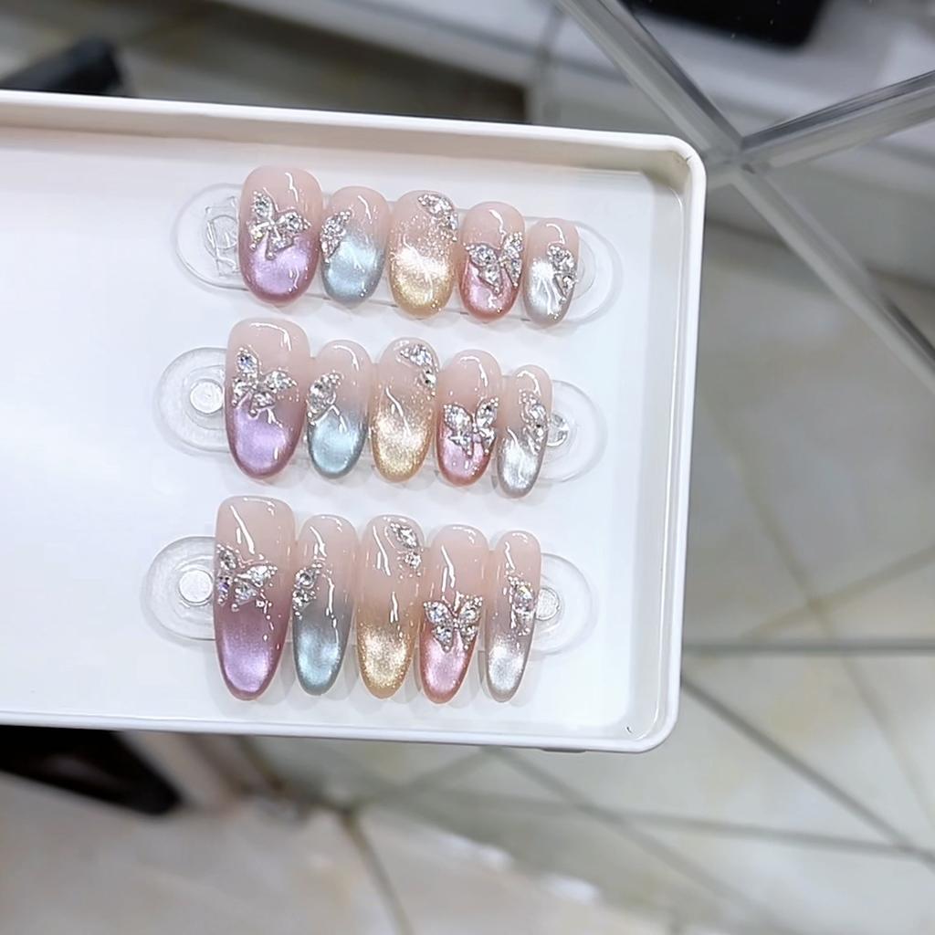 Плетёная вручную броня Новая красочная бабочка Красочные кошачьи глаза Погоня за цирконом Бриллиант Кошачьи глаза Маникюр Наклейка