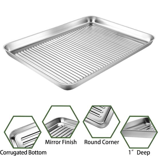 1 Set Stainless Steel Baking Tray with Mesh Rack Heavy Duty Non-stick Heat Resistant Food Grade Rectangle Bakeware Kitchen Supplies