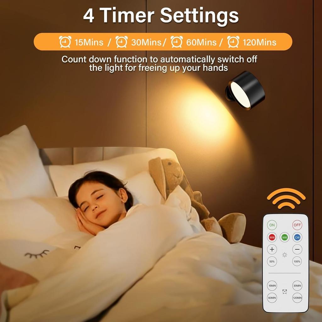 1pcs LED Wall Mounted Lights,Rechargeable Battery Operated Wall Sconce with Remote,3 Color Temperatures & Dimmable Magnetic 360° Rotation Cordless