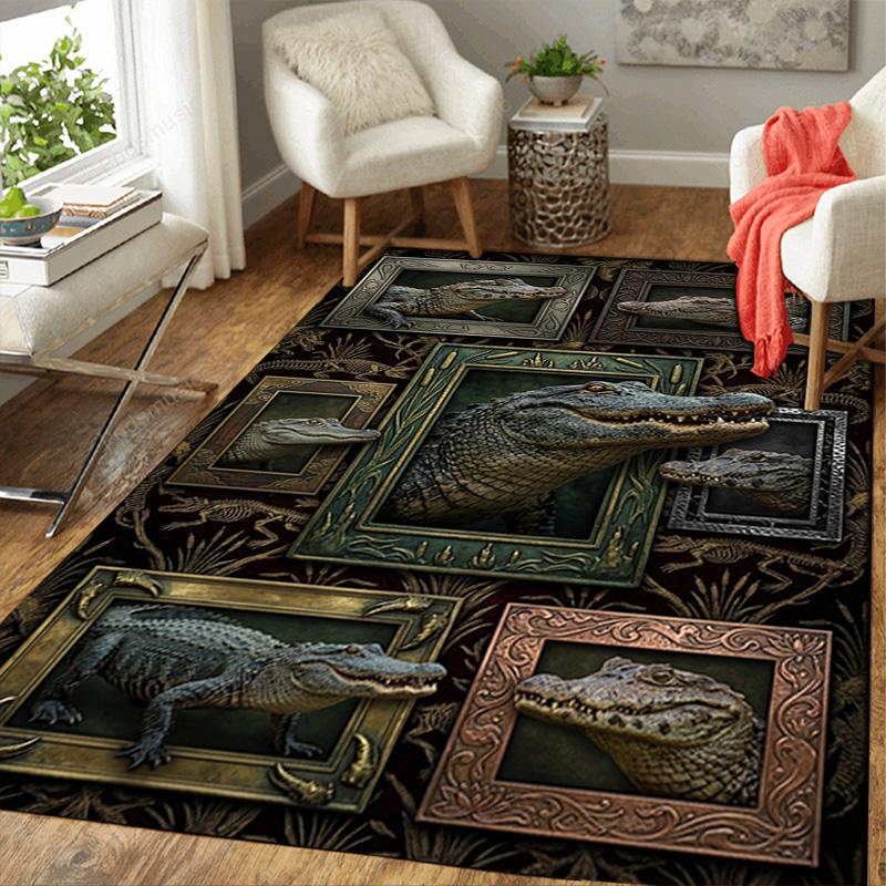 Crocodile Collage Pattern Rug Floor Mat for Living Room or Bedroom Soft and Comfortable Carpet a Gift for Birthday and Holiday.