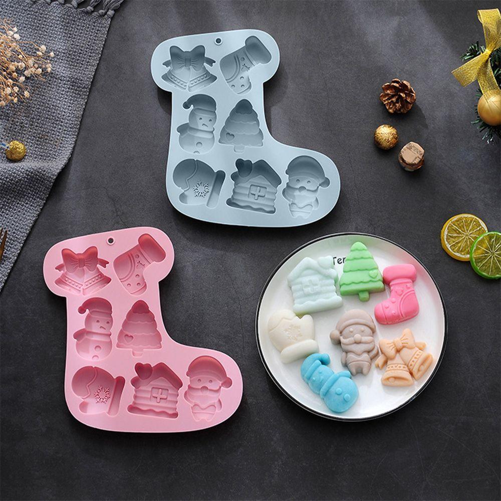 Handmade Baking Pan Soap Mould Bell Snowman Tree Sock Shape Christmas Theme Silicone Mold 7 Cavity