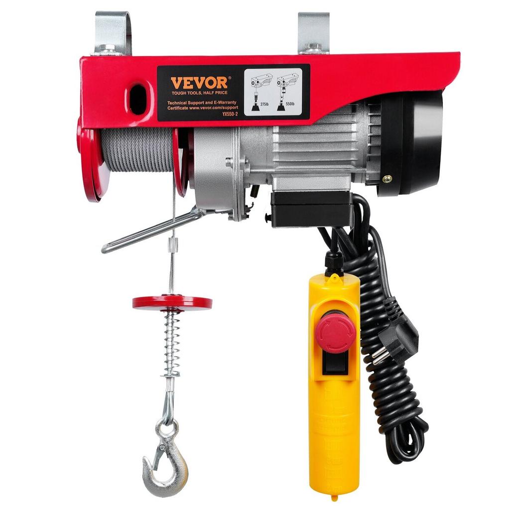 Electric Hoist, 550 lbs Lifting Capacity, 510W 220V Electric Steel Wire Winch with 14ft Wired Remote Control, 40ft Single Cable Lifting Height & Pure