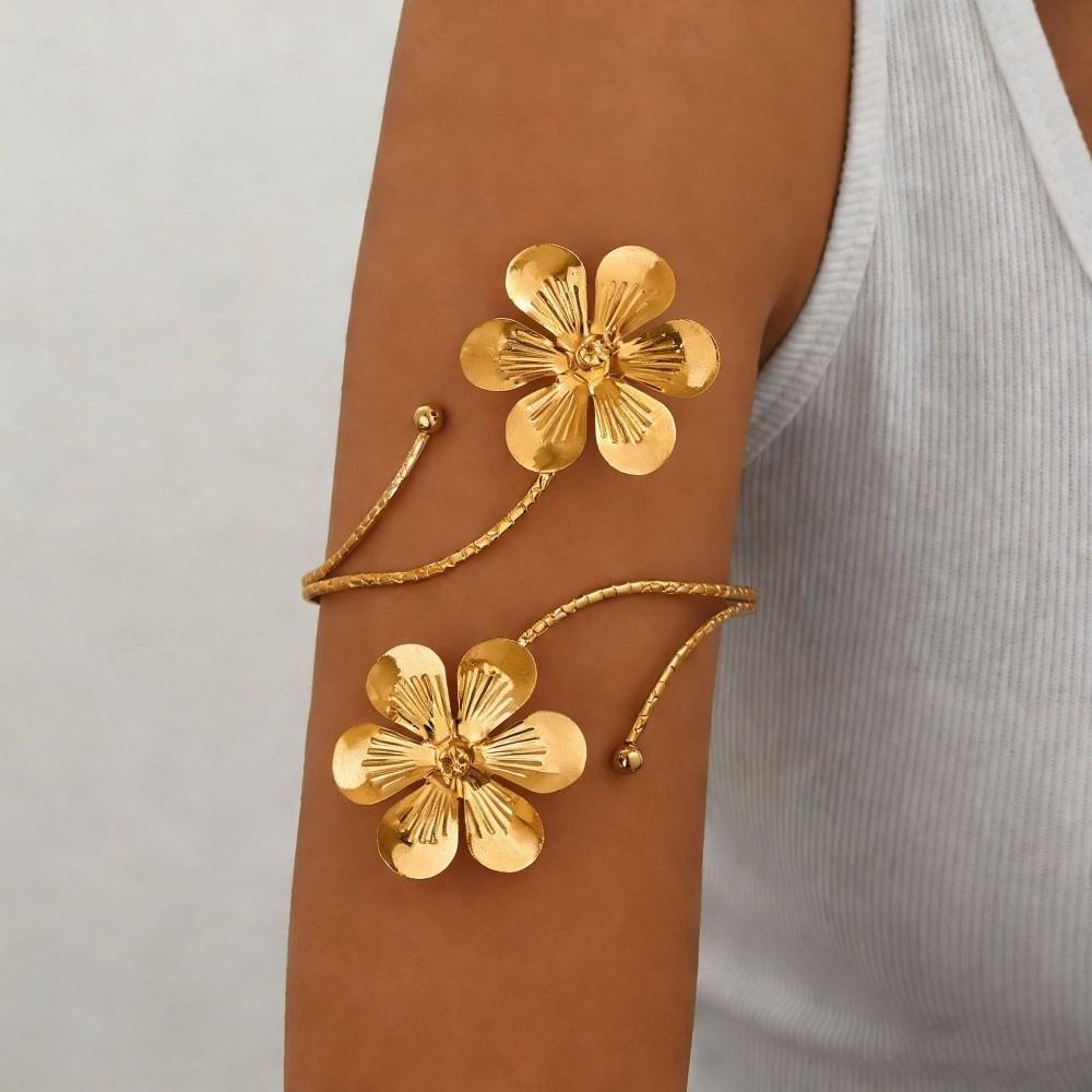 Bohemia Style Flower Bracelet Adjustable Armband Vintage Open Arm Bangle Hand Jewelry
