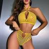 European and American Popular Women's Sexy Lingerie Semi Transparent Hanging Neck Bra Underwear Mesh Suit