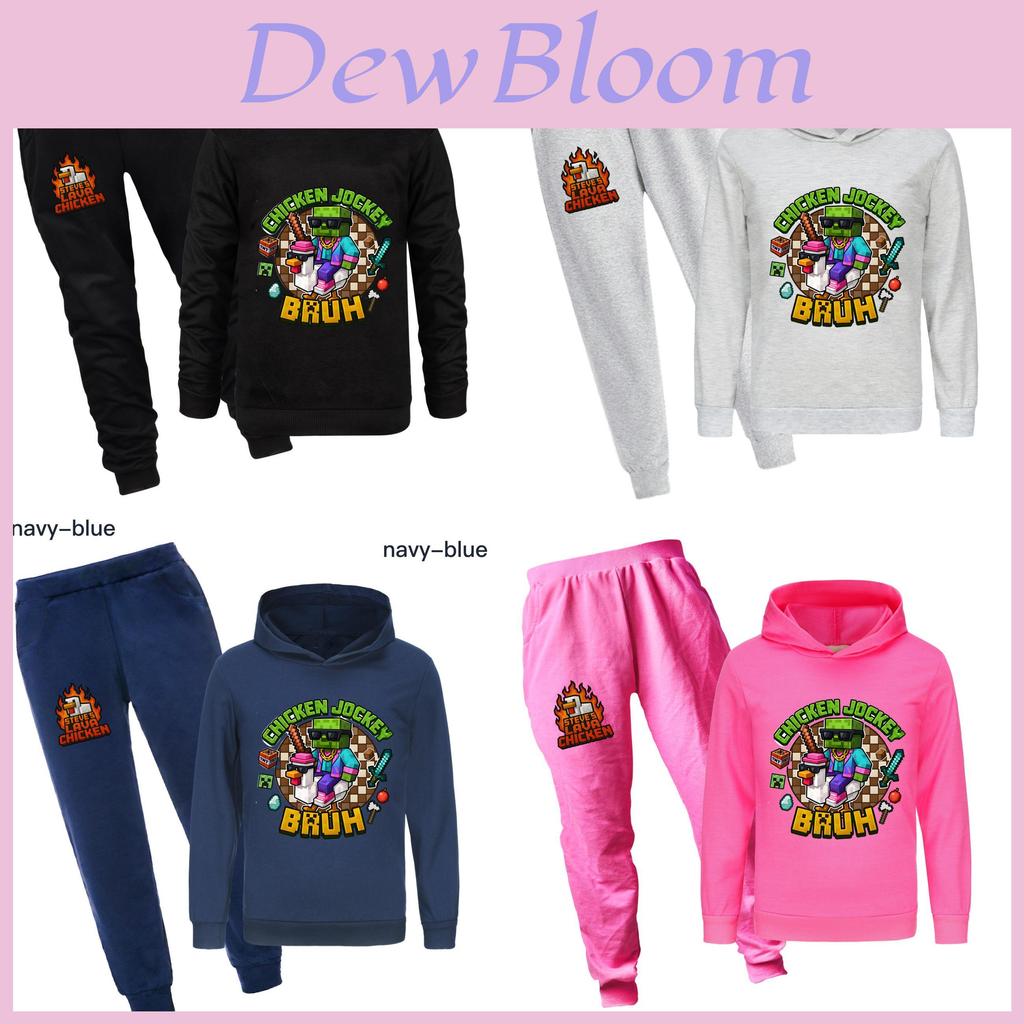 Minecraft Chicken Jockey Childrens Cartoon Hoodie And Pants Set With Cotton Fabric For Casual Winter Wear