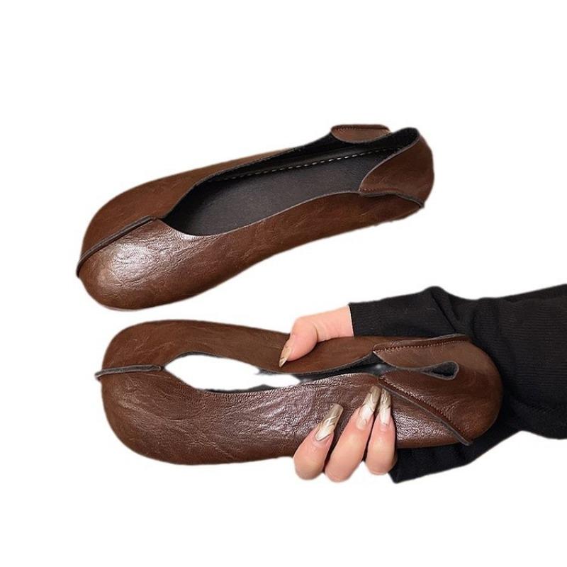 Большой размер, неглубокий вырез, плоская подошва, обувь Doudou, женская новая, ретро, мягкая подошва, мягкая поверхность, закрывающая стопу, повседневная ленивая одинарная обувь