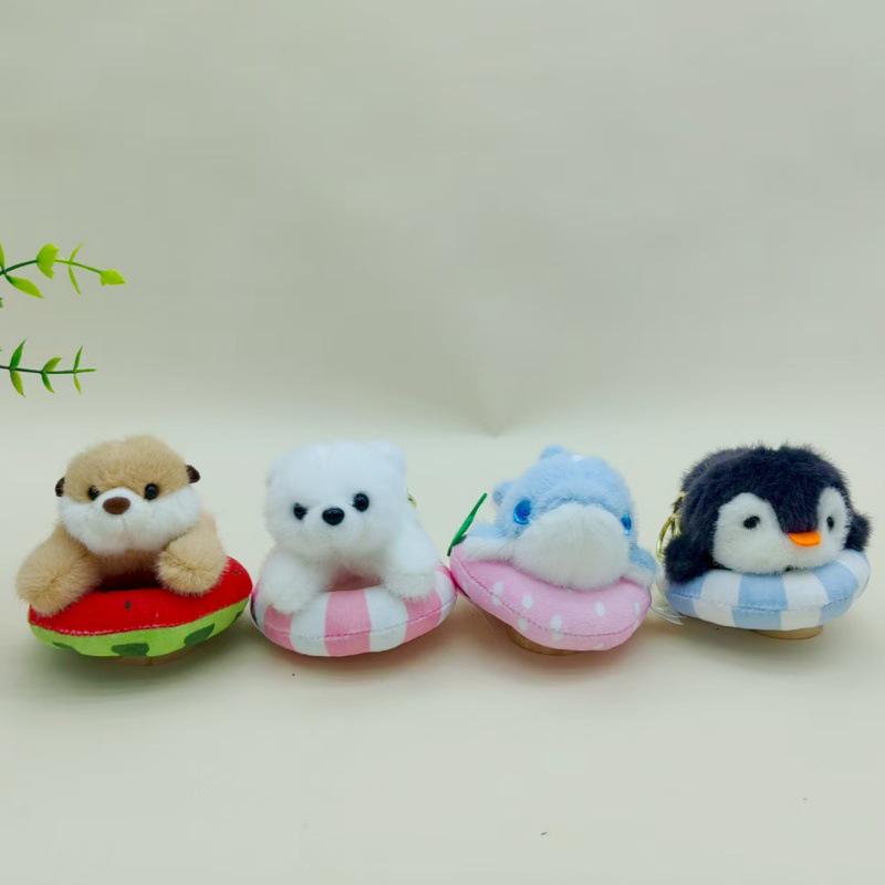 Креативный надувной круг для бассейна и набор милых брелоков с животными - Дельфин, Пингвин, Плюшевая кукла и подвеска для рюкзака в подарок