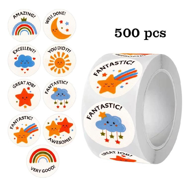 500 шт. Мультяшные мотивирующие наклейки, водостойкие, клейкие, ПВХ, для детской классной комнаты, награждения и упаковки подарков