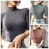 Cotton T-shirts For Women Turtleneck Short Sleeve Casual Elastic Slim Tee Shirts