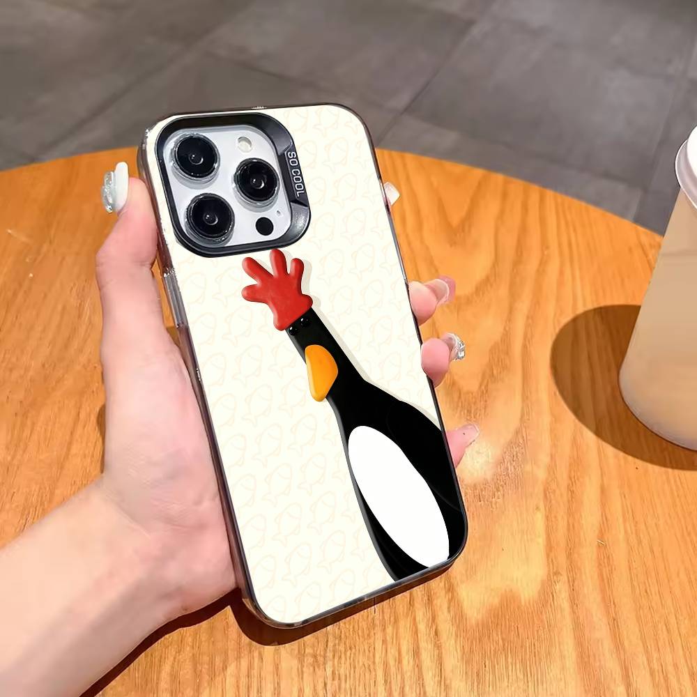 Cute Retro Villain Penguin Phone Case For iPhone17,16,15,14,13,12,11,Pro,MAX Gray Matte Silicone Black Cover