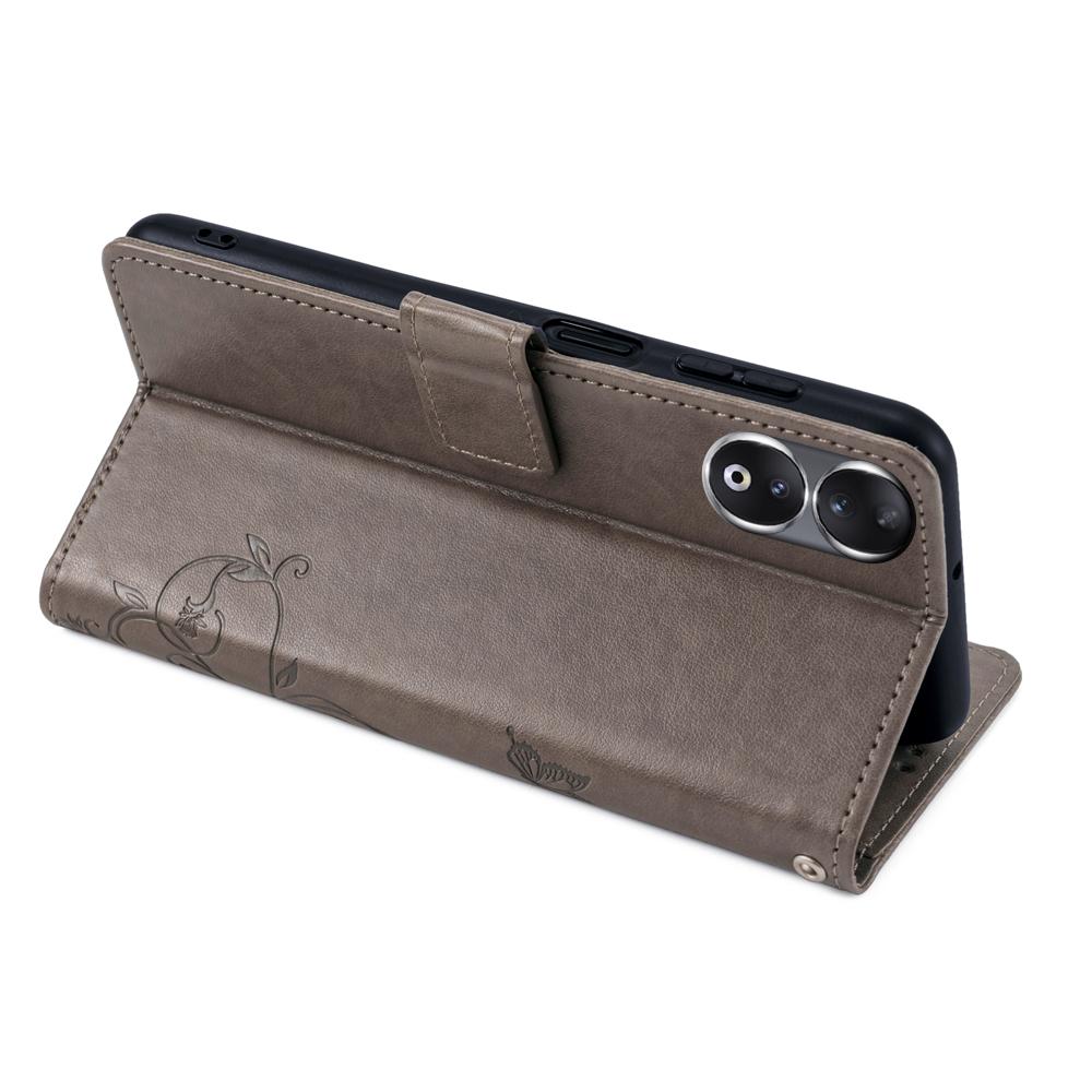 Для Honor 90 Чехол Бабочка Цветок PU Кожа Подставка Чехол для Телефона с Ремешком на Запястье Отделения для Карт