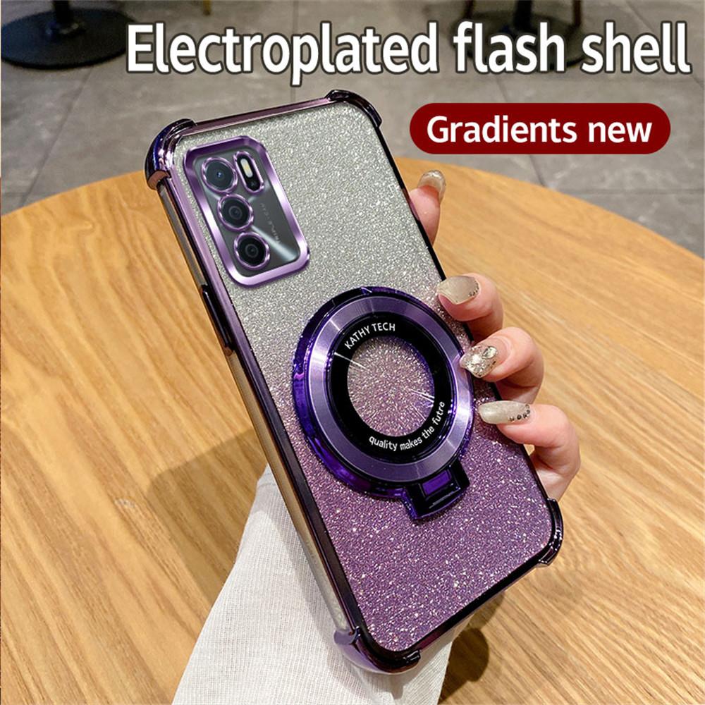Блестящий противоударный держатель для телефона с покрытием для OPPO A16 A16S A17 A15 A53 A36 A76 A5 A9 2020 A54S A53S Мягкий чехол-подставка