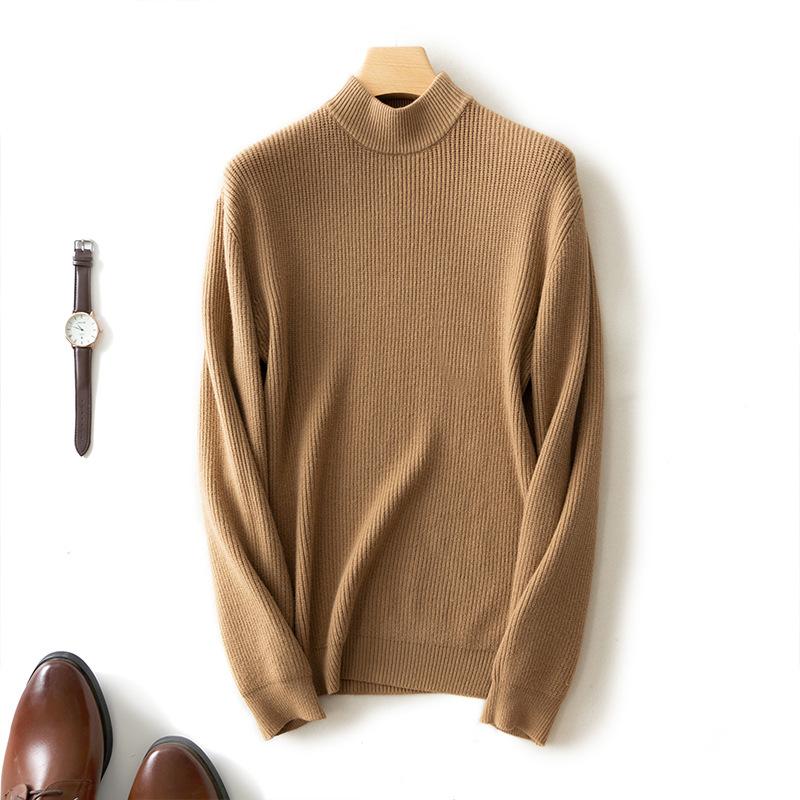Мужской свитер с полувысоким воротником, утолщенный, теплый, облегающий, базовый трикотажный свитер с длинными рукавами, осенне-зимний, деловой
