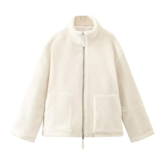 Women's Fleece Jacket Oversized Zip Up Stand Collar Fuzzy Sherpa Coat with Pockets Casual Winter Fall Outerwear