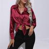 Spring Autumn Satin Blouse Imitation Silk Long Sleeve Shirt for Women's Plus Size Loose Tops