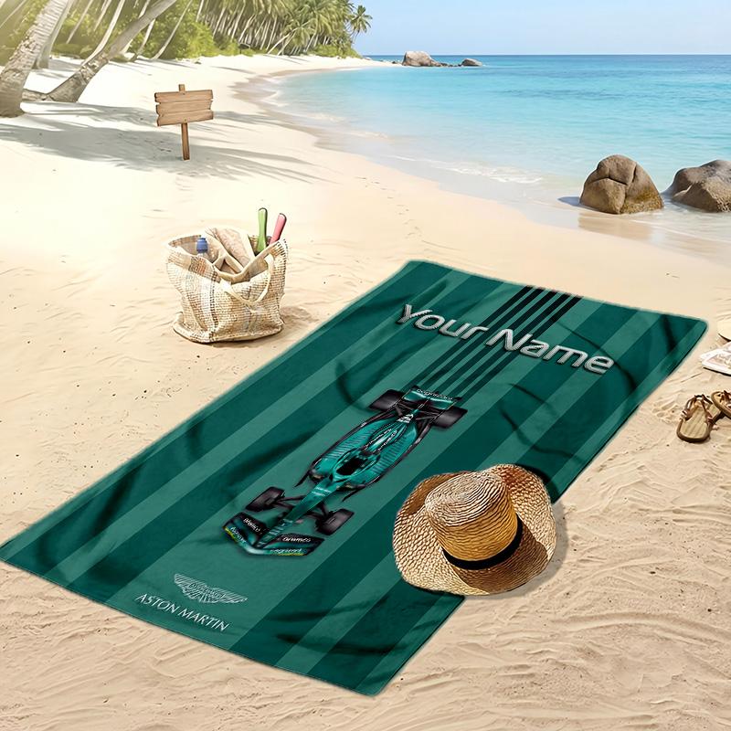 Aston Martin Custom Beach Towel, Print Your Name Text Lightweight Absorbent Towel for Swimming Travel