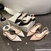 2025 Fashion New Style Studded Pointed Toe Flats Leather Open Toe Sandals Women's Sandals Women's Flats  Shoes