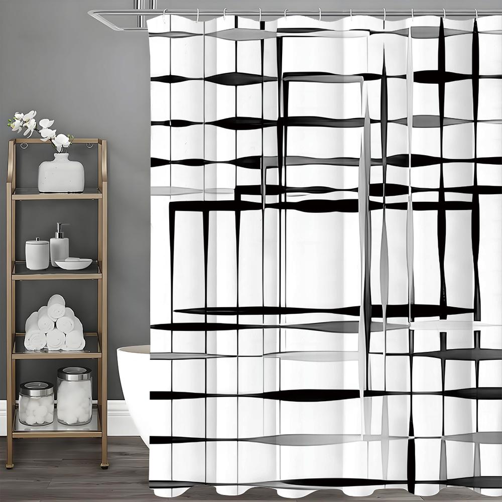 Modern Geometric Line Abstract Minimalist Shower Curtain, Bathroom Decorative Shower Curtain, Waterproof Shower Curtain with Hoo