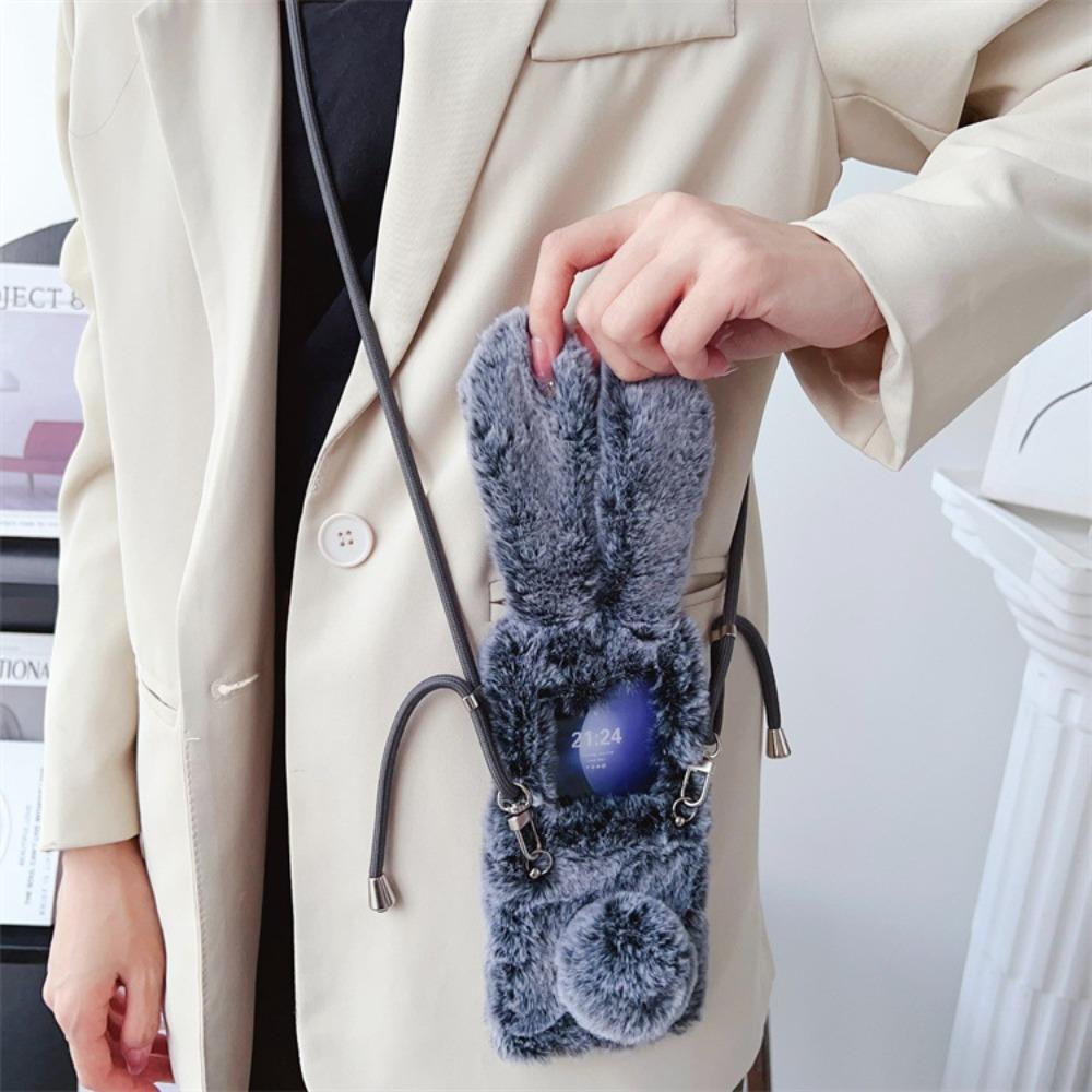 Чехол Crossbody Plush Cartoon Phone Case для Samsung Galaxy Z Flip 6 5 4 3 Flip6 Flip5 Flip4 Flip3 5G противоударный защитный чехол