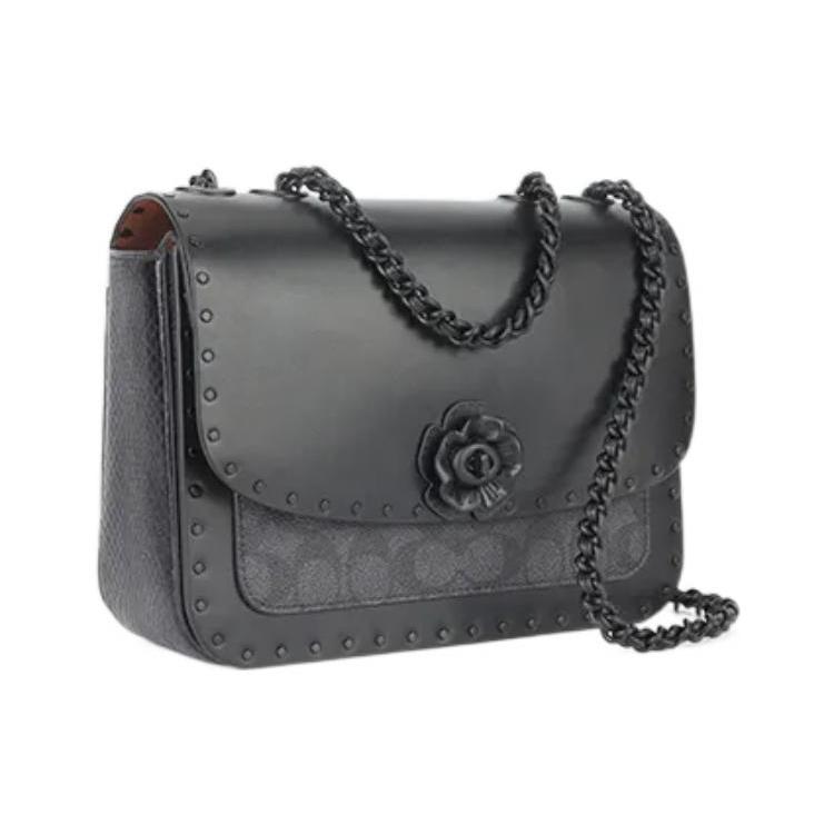 New COACH Madison Leather Small Square Bag Shoulder Bag Crossbody Bag Women's Black C3758-MWQV8