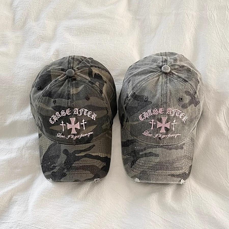 Retro Old Cross-Stitch Camouflage Baseball Cap For Men And Women Matching Face Small New Casual Soft Top Sun Baseball Cap