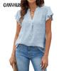 Summer Women's Plus Size T-Shirt V-Neck Drawstring Ruffle Sleeve Top