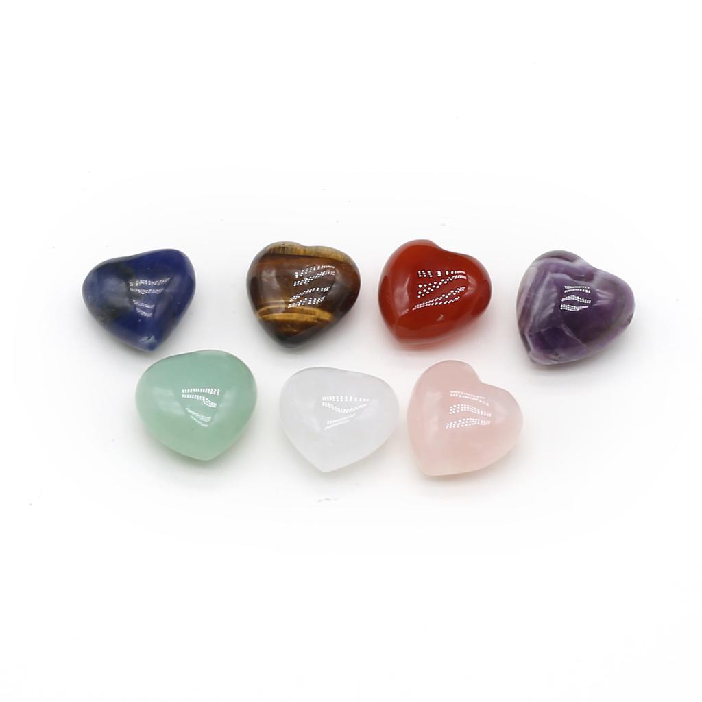 7Pcs/Pack Heart Natural Stone 7Chakra Ornaments Decoration Reiki Healing Crystal Quartz Gemstone Home Decor Small Furnishings Women Jewelry Gifts 15mm