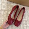 2025 Small Inner Height Increase Square Head Red Flat Single Shoes Women's Spring New Bow Ballet Style Retro Bean