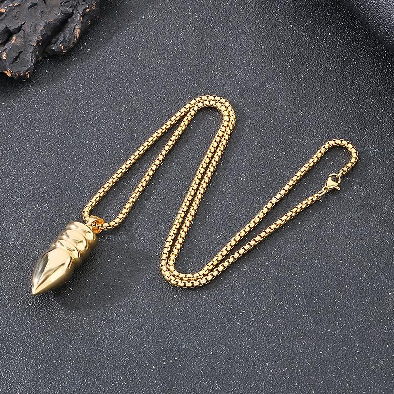 Hip Hop Shiny Stainless Steel Bullet Charm Pendant Necklace for Men Women Personalized Gold Color Accessories Trendy Jewelry