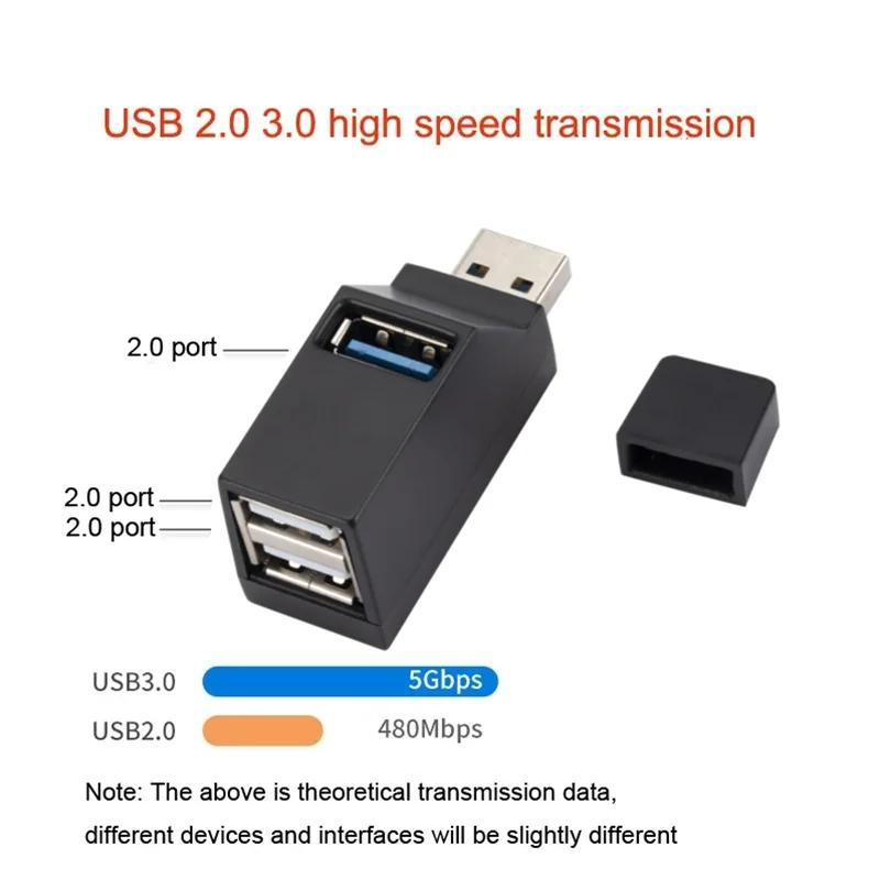 3-портовый USB 3.0-концентратор, мини-USB-адаптер, разветвитель, OTG-адаптер, 5 Гбит/с, высокоскоростное U-ридер для портативных ПК