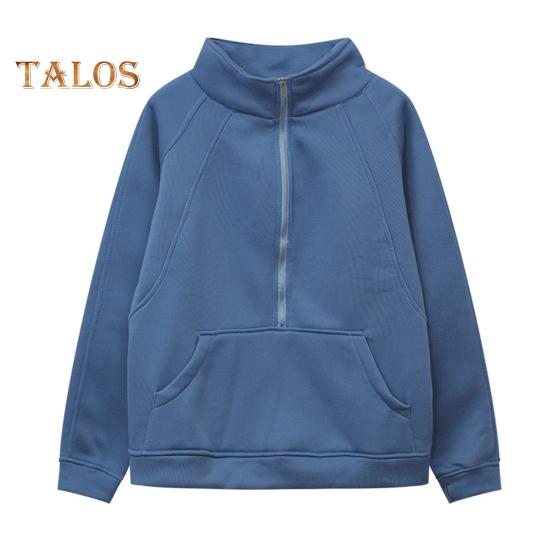 Зимняя осенняя женская толстовка с застежкой-молнией на половину длины, воротник-стойка, плюш, длинные рукава, накладные карманы, эластичные манжеты, однотонный пуловер для тренировок, повседневный топ