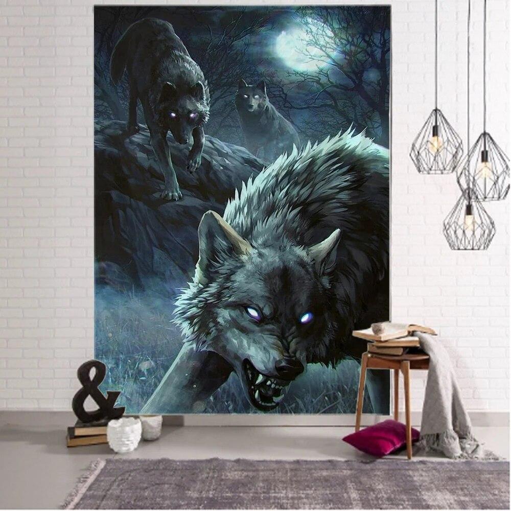 Гобелен Волк Настенный Декор в стиле Бохо Настенный Гобелен Психоделический Хиппи Гобелен Спальня Гостиная Домашний Декор