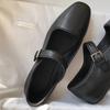 Retro Leather Square Head Mary Jane One-word Buckle Literary Style Versatile Flat-soled Single Shoes Ballet Shoes Women