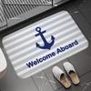 Chic Nautical Anchor Boat Navy Blue Stripes Doormat Bathroom AntiSlip Floor Mat Long Corridor Carpet Custom Rug For Kitchen Bath