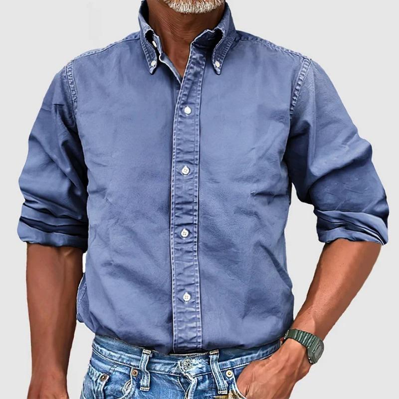Mens Casual Solid Color Button Down Three Quarter Sleeve Shirt