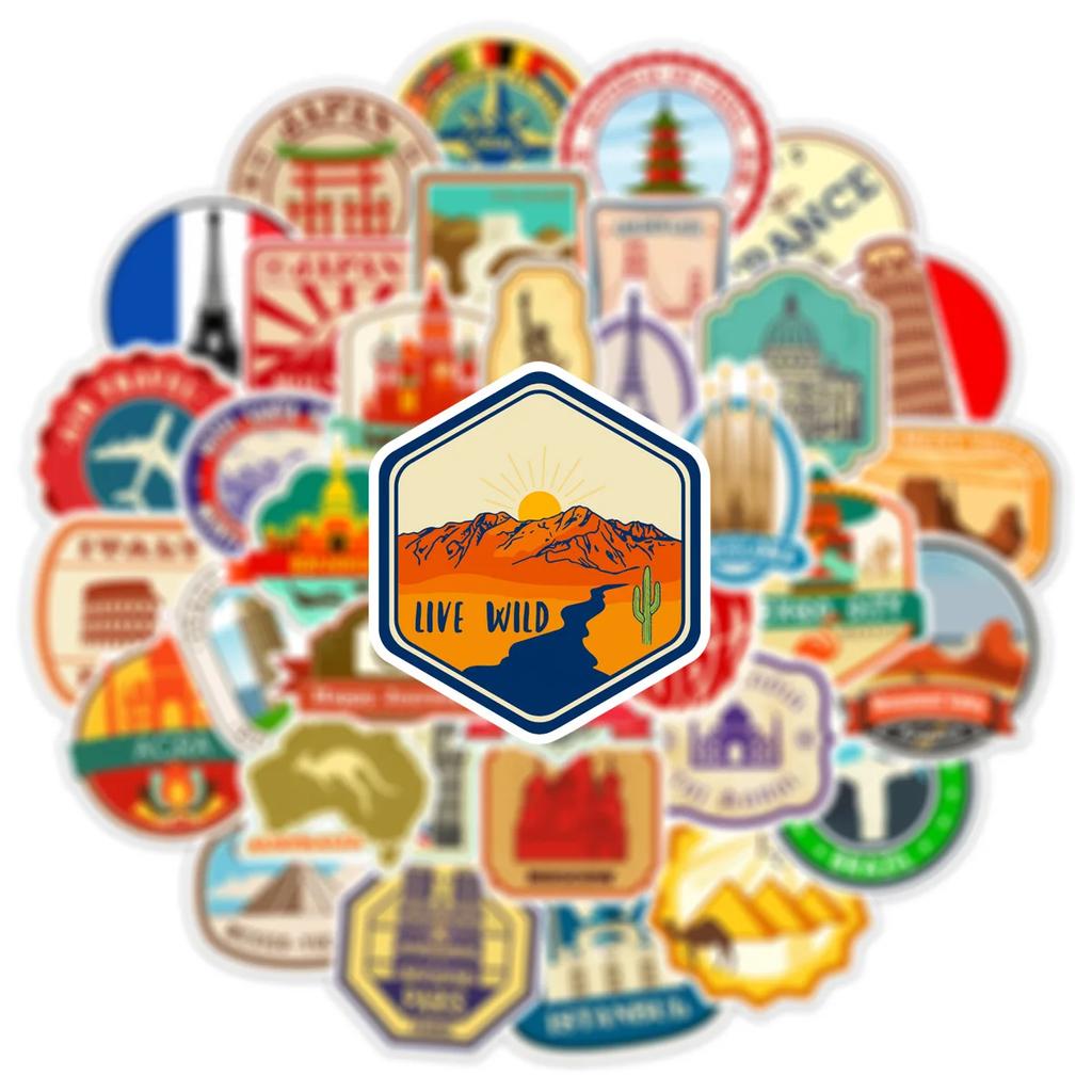 10/25/50 шт. Ретро Наклейки Достопримечательности Мировых Путешествий Граффити Винтажный Стиль Почтовой Марки для Скрапбукинга Багажа Ноутбука Телефона Автомобиля