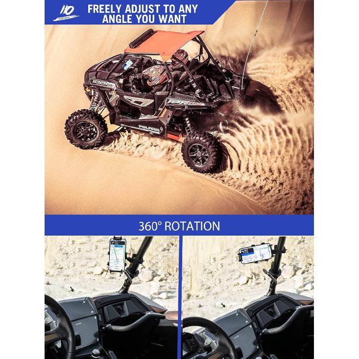 UTV Phone Mount For 1.75"-2" Roll Bar, 360°Rotation UTV Phone Holder With 8 Claws, Aluminum Alloy Heavy Duty Smartphone Holder Hang On To 4.7"-7.1"