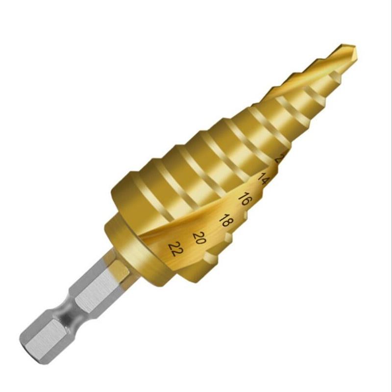 1 шт. 4-22 мм HSS ступенчатое сверло с прямой канавкой, спиральной канавкой, с титановым покрытием, дерево, металл, резак для отверстий 4241, высокоскоростное стальное корончатое сверло
