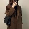 Women's Brown Wool Blend Single-Breasted Notch Lapel Trench Coat