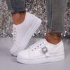 Мода Мода Металлическая Декорация На Шнуровке Обувь для Скейтборда Женская Осень Круглый Носок Толстая Подошва Кроссовки Повседневная Мягкая Подошва Нескользящая Обувь