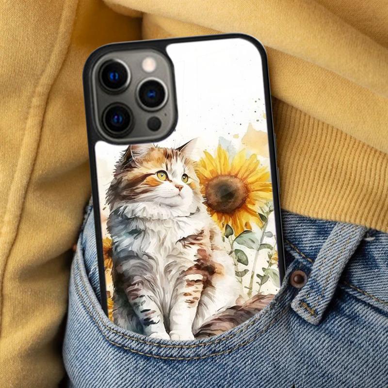 Милый рисунок кошки Мягкий чехол для телефона для iPhone 17 Air 16e Pro max 15 Pro 13 14 Plus 11 12 MagSafe Магнитный Coque
